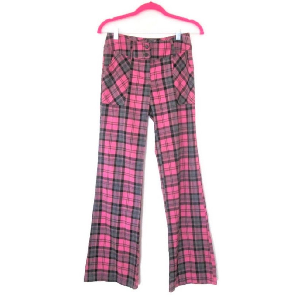 y2k 1990s vintage punk pink plaid pants size small